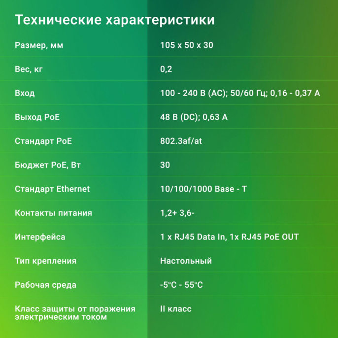 Инжектор PoE Digma DNP30W48GTXP 10/100/1000BASE-T 30Вт 100-240В АС