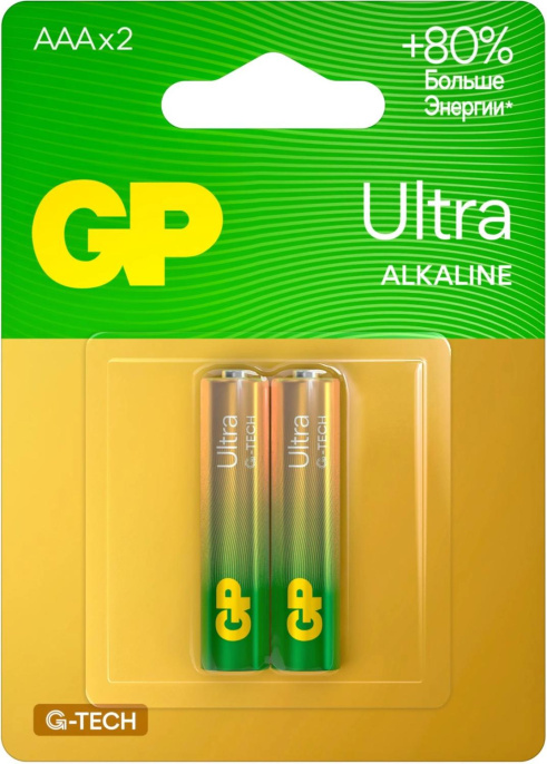 AAA Батарейка GP Ultra Alkaline 24AUA21-2CRSBC2,  2 шт.