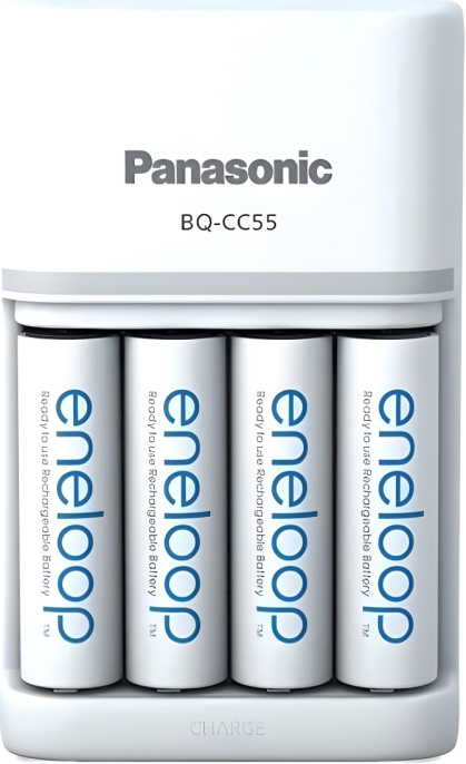Зарядное устройство для аккумуляторов Panasonic Eneloop BQ-CC55/4xBK-3MCDE Smart&Quick K-KJ55MCD40E AC100-240V 50-60Hz, DC1.5 V, AA 550mA x4, AAA 275mA x4, зарядка до 3 часов, в комплекте 4 аккумулятора AA 2000 мАч