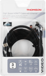Кабель аудио-видео Thomson High Speed,  HDMI (m) -  HDMI (m),  3м, GOLD,  ф/фильтр,  черный [00132107]
