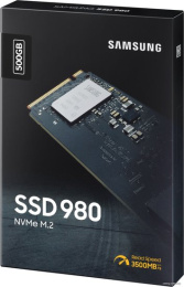 Накопитель SSD SAMSUNG 500Gb 980 M.2 2280, PCI-E Gen3 x4, NVMe, R/W 3100/2600MB/s, 300TBW MZ-V8V500BW