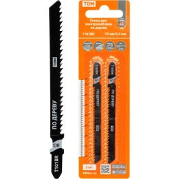 Пилки для лобзика по дереву TDM ELECTRIC HCS, 75х2,5 мм, чистый рез, T101BR, упаковка 2 штуки, серия "Рубин", арт. SQ1089-0203