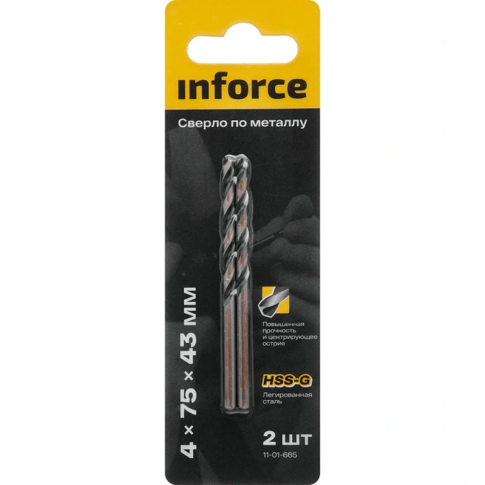 Сверло по металлу HSS-G 2 шт; 4х75х43 мм Inforce 11-01-665