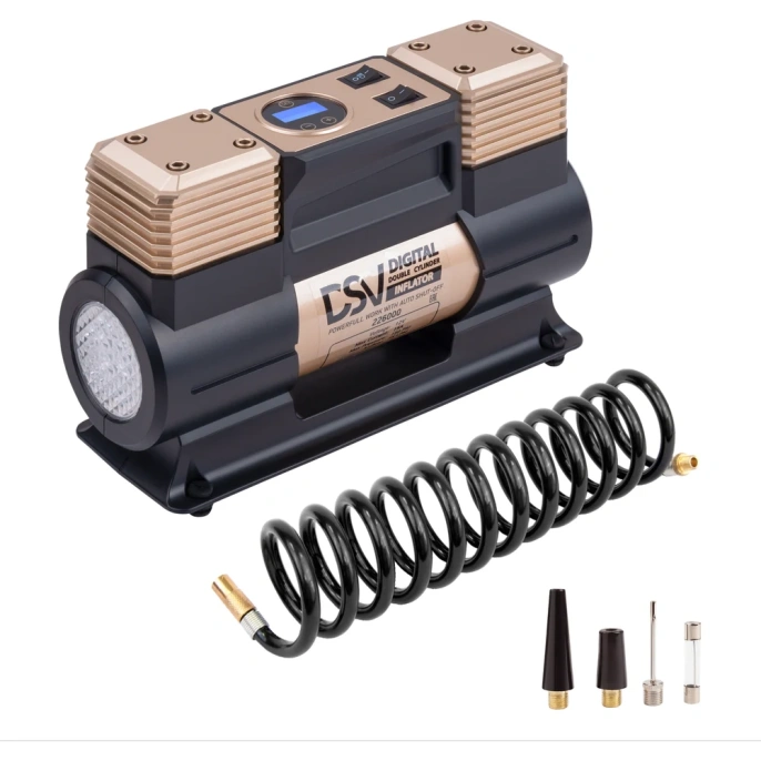 Двухцилиндровый компрессор DSV Smart, с LED фонарем, 75 л/мин 12 В, цифр. манометр 226000