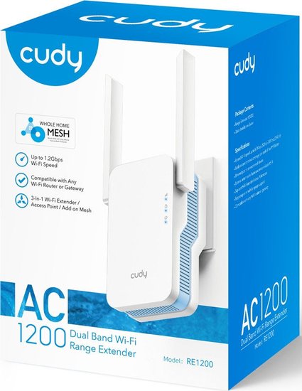 Повторитель беспроводного сигнала Cudy RE1200 AC1200 10/100BASE-TX/Wi-Fi белый