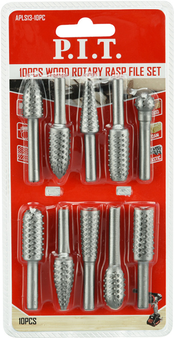 Набор шарошек P.I.T. APLS13-10PC стальные по дереву, пластику, монтажной пене, 10шт, хвостовик 6 мм