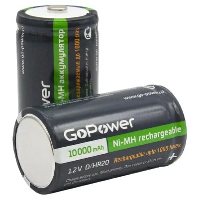 Аккумулятор бытовой GoPower HR20 D BL2 NI-MH 10000mAh (2/12/96) блистер (2 шт.) 00-00018323