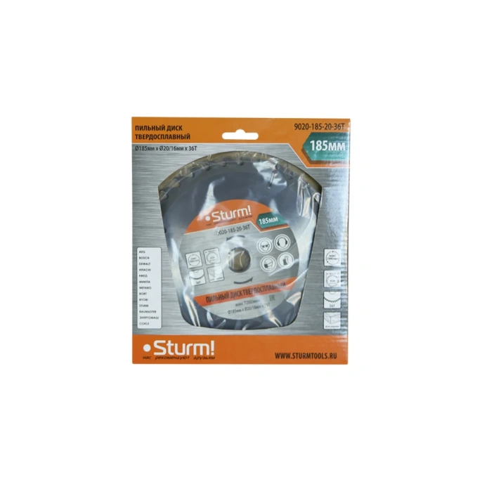 Диск пильный 185x20 мм; 36 зубьев; переходное кольцо 16 мм Sturm 9020-185-20-36T