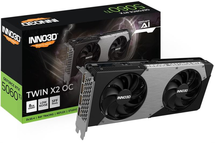 Видеокарта INNO3D RTX 5060 Ti Twin X2 OC//RTX5060Ti, HDMI, DP*3, 8G,D7 N506T2-08D7X-193075N