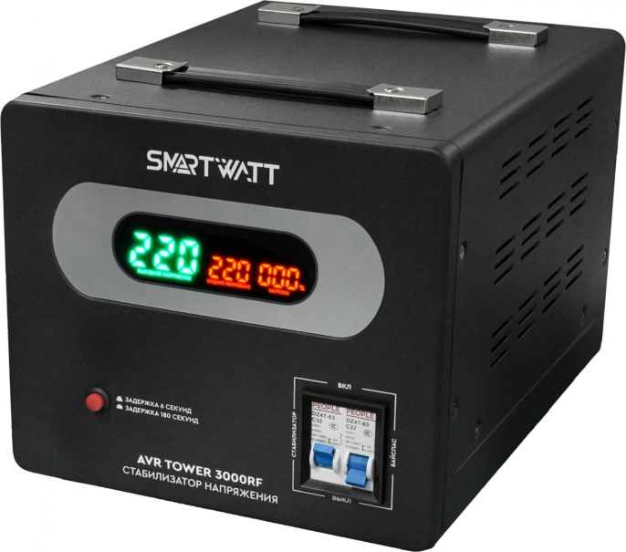 Стабилизатор напряжения Smartwatt AVR Tower 3000RF 3000ВА черный 4512020370007