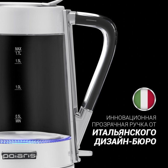 Чайник электрический Polaris PWK 1715 CGL 1.7л. 2200Вт белый корпус: стекло/металл