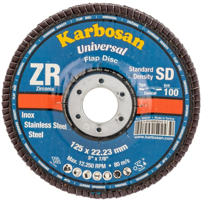 Круг лепестковый торцевой, угловой, цирконат 65% 125х22.2 мм, P-100 ABRAFORM AF-FLAP-CN-125-P100-ZR65