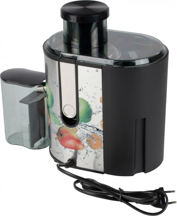 Соковыжималка центробежная Polaris PEA 0829 800Вт рез.сок.:350мл. серебристый/рисунок