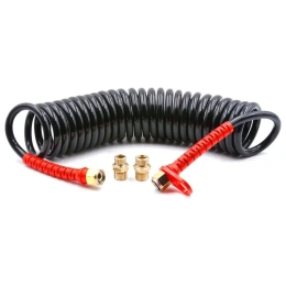 Шланг пневматический полиуретановый спиральный (7 м, 6.5х10 мм, наружная и внутренняя резьба M22x1.5 сталь, 10-16 бар, черный) HQ-mech HQ-AH104-710BLACKM22-IR