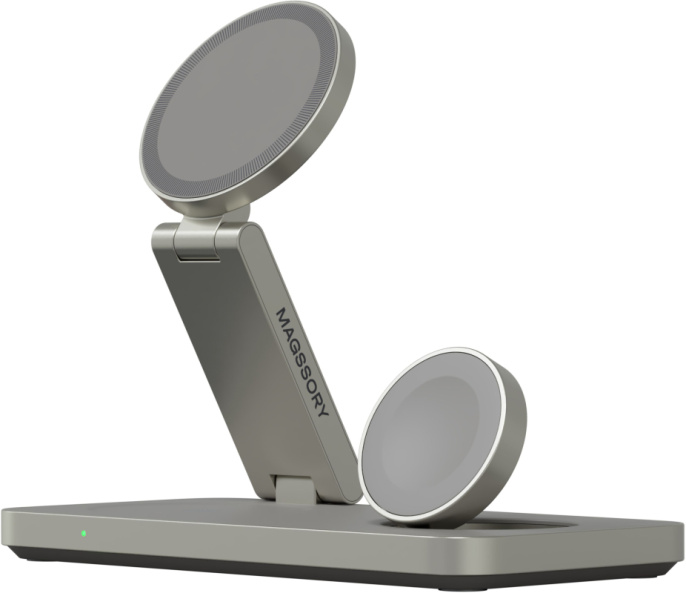 Беспроводное зарядное устройство Magssory WCH016 Yoga Титан WCH016t 3 в 1, для Apple, 23 Вт, совместимость с Qi и Qi2, регулируемый угол наклона и мощное