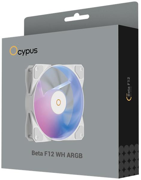 Вентилятор для корпуса Ocypus Beta F12 WH ARGB, 120x120x25mm, 4-PIN PWM, 800-1600 RPM, 29 DBA MAX, HYDRO BEARING