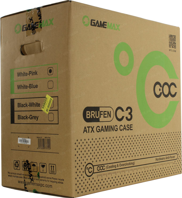 Корпус ATX Без БП GameMax Brufen C3 WP Tempered Glass, Mesh сетка+ARGB Strip 1хUSB 2.0, 1xUSB-A 3.2 5Гбит/с, HD Audio+Mic, VGA MAX 340mm, CPU MAX 170mm, 1x120mm ARGB GMX-12-Rainbow -C9 fan, 1xPatent Cooling&Over Clocking COC Fan White/Pink