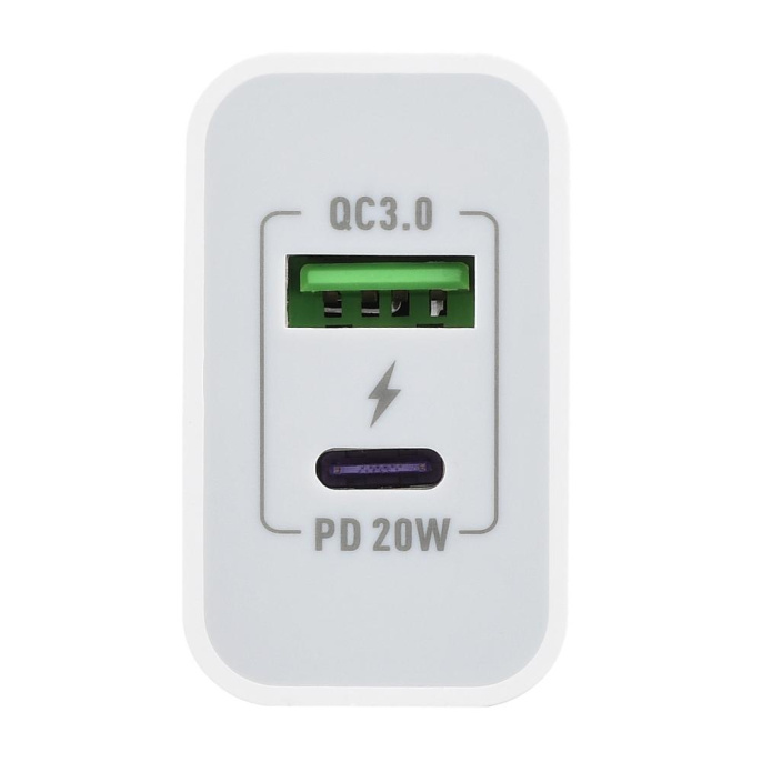 Сетевое З/У/ Сетевое З/У GoPower GPQC08 1USB+1Type-C 20W QC3.0 белый (00-00028401)