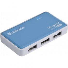 Разветвитель Defender QUADRO POWER USB2.0 - 4 порта, + блок питания DC 5В...2А, + кабель USB 2.0 A M - MiniB M - 1м 83503