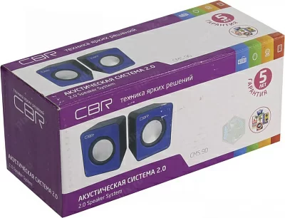 CBR CMS 90 Blue, Акустическая система 2.0, питание USB, 2х3 Вт (6 Вт RMS), материал корпуса пластик, 3.5 мм линейный стереовход, регул. громк., длина кабеля 1 м, цвет голубой