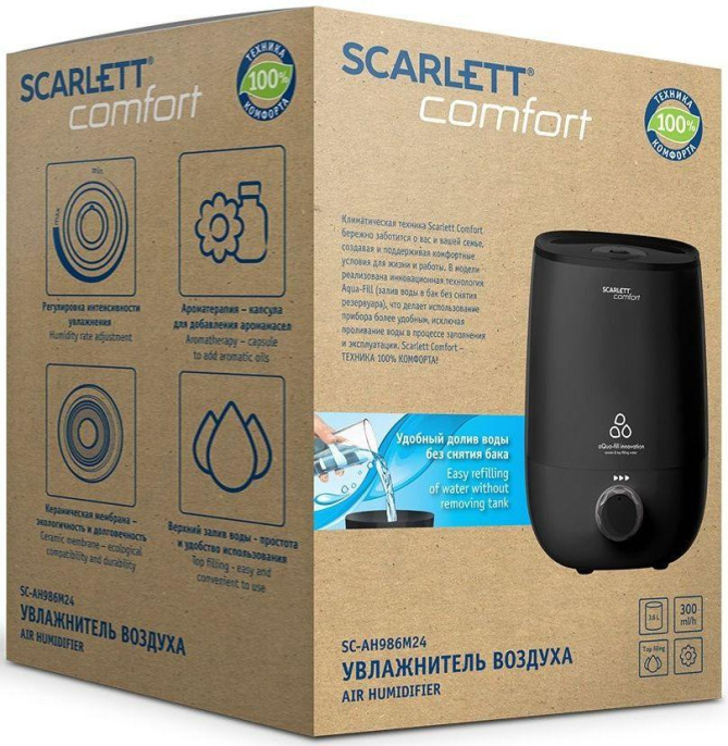 Увлажнитель воздуха ультразвуковой Scarlett SC-AH986M24,  3.8л,  черный