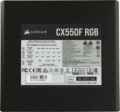 Блок питания Corsair CX550F RGB CP-9020216-EU 550W ATX (24+2х4+2x6/8пин) Cable Management