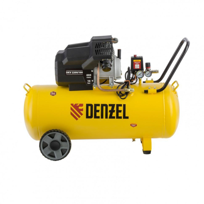 Компрессор поршневой Denzel DKV2200/100,Х-PRO масляный 400л/мин 100л 2200Вт желтый/черный