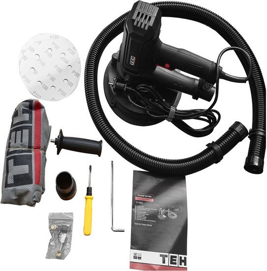 Шлифмашина для стен и потолков TEH TS18508 (мощность: 800 Вт, 1500-2500 об/мин: диаметр шлифплатформы: 180 мм, регулировка оборотов, подсветка, мешок для сбора пыли)