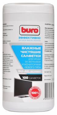 Влажные салфетки Buro BU-All_screen,  100 шт (туба) для экранов мониторов/плазменных/ЖК телевизоров/ноутбуков