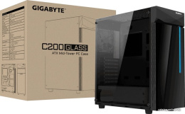 Корпус Gigabyte C200 Glass Черный GB-C200G сталь, пластик, окно: закаленное стекло, 2хUSB3.0, без БП, 2х3.5"/2.5" HDD, 2х2.5'' SSD, 7 слотов расширения, ATX, максимальная длина видеокарты