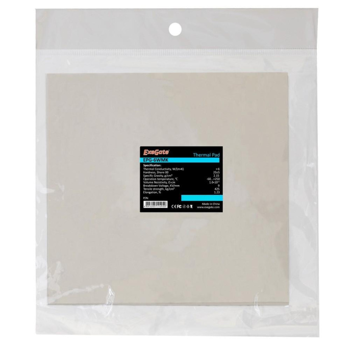 Термопрокладка ExeGate EPG-6WMK 50x50x1.0 mm, 6 Вт/ м•К , теплопроводящая клейкая двухсторонняя EX282356RUS