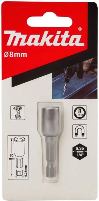 Торцовая головка Makita 8х50 B-38716 магнитная, для выполнения монтажных и демонтажных работ, хвостовик: шестигранник 1/4″, длина: 50 мм