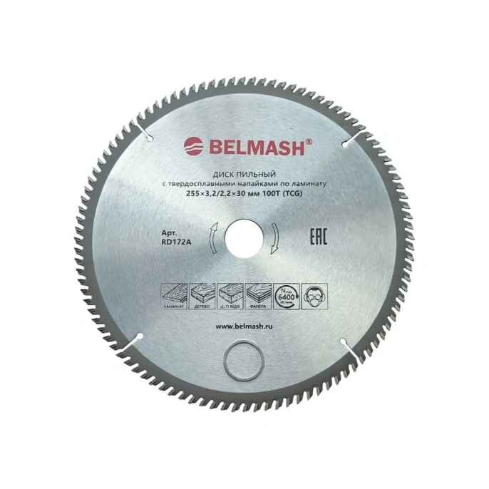 Диск пильный по ламинату 255x3.2/2.2x30 мм, 100T Белмаш RD172A