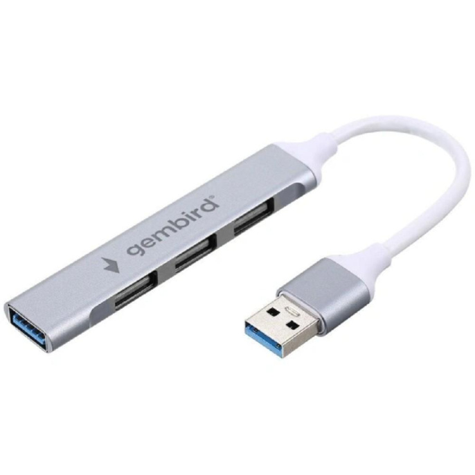 Gembird Разветвитель USB3.0/2.0, USB3.0, 3xUSB2.0, кабель USB 10см, серебристый металл, пакет UHB-C206