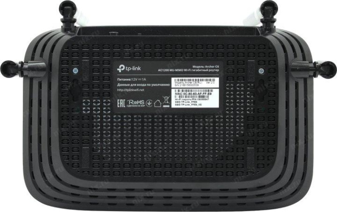 Wi-Fi роутер TP-LINK ARCHER C6,  Wi-Fi 5,  AC1200,  2.4/5ГГц, 4 LAN,  черный