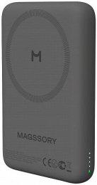 Мобильный аккумулятор Magssory PBN013m 10000mAh QC/PD 15W 3A USB-C беспров.зар. серый
