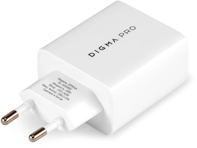 Сетевое зарядное устройство Digma DPW4A,  USB-A,  USB-C, 45Вт, 3A, белый [dpw4a5gx11wh]