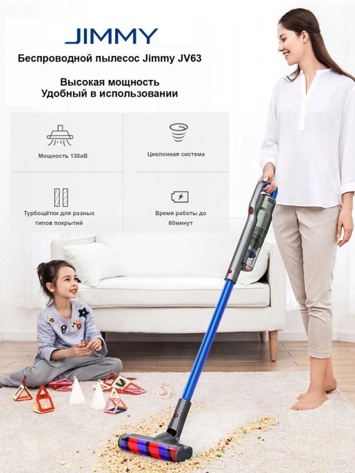 Пылесос вертикальный Jimmy Cordless Vacuum Cleaner JV63 Graphite+Blue с адаптером модели ZD24W300060EU