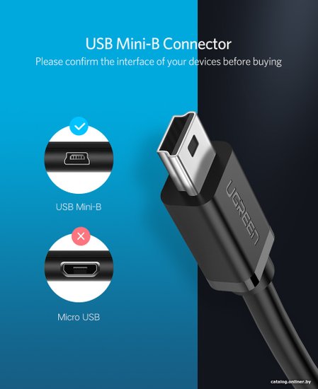 Кабель UGREEN US249 10383 Mini USB 5Pin Male To USB 2.0 A Female OTG Cable. Длина 10 см. Цвет: черный (10383_)