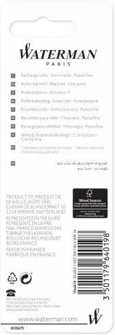Стержень роллер Waterman тонкий (F) 0.5мм цвет чернил: черный, блистер [1964019]