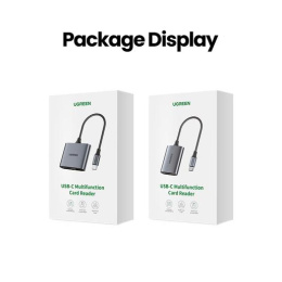 Кардридер UGREEN CM387 80798 USB-C to SD/TF + USB 2.0 Memory Card Reader. Цвет: серый