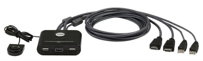КВМ переключатель ATEN 2-Port USB FHD HDMI Cable KVM Switch CS22HF-AT