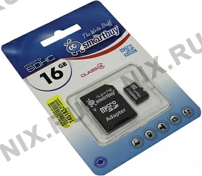 Карта памяти SmartBuy SB16GBSDCL4-01 microSDHC 16Gb Class4 + microSD-- SD Adapter