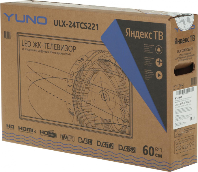 24" Телевизор YUNO ULX-24TCS221 HD, СМАРТ ТВ, YaOS, черный
