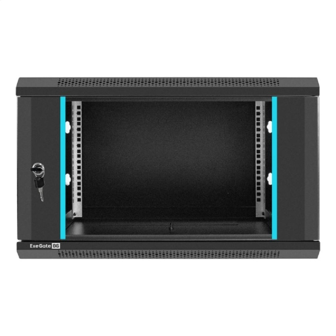 Exegate EX298605RUS Шкаф телекоммуникационный 19" настенный 6U ExeGate EC-WM-6U.450.G.BLACK 19”, 6U, 600x450x370mm ШхГхВ , передняя дверь закаленное стекло, съемные боковые панели, пыле- и влагозащи