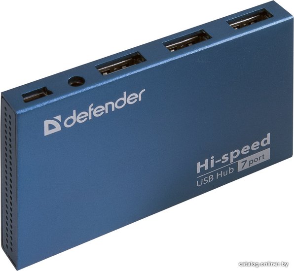 Разветвитель USB Defender Septima Slim, USB2.0, 1in - 7out, БП 83505