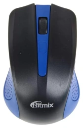 Беспроводная компьютерная мышь RITMIX RMW-555-BLACK/BLUE полноразмерная мышь, беспроводная радио, сенсор оптический 1000 dpi, 3 кнопки, колесо с нажатием, цвет черный/синий