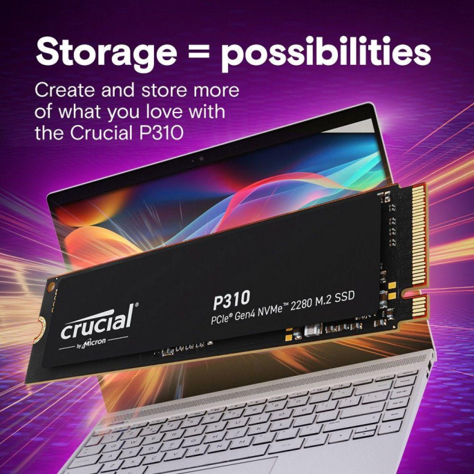 Твердотельный накопитель Crucial SSD Disk P310 500GB M.2 2280 NVMe PCIe Gen 4 x4 SSD 6000 MB/s Read 3500 MB/s Write , 1 year, OEM (CT500P310SSD8)