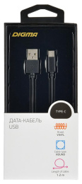 Кабель Digma USB Type-C (m) -  USB (m),  1.2м,  2A,  черный [type-c-1.2m-blk]