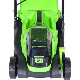Газонокосилка аккумуляторная GreenWorks 24V, 33 см, бесщеточная, с 1хАКБ 2Ач c USB и ЗУ 2516107USB2